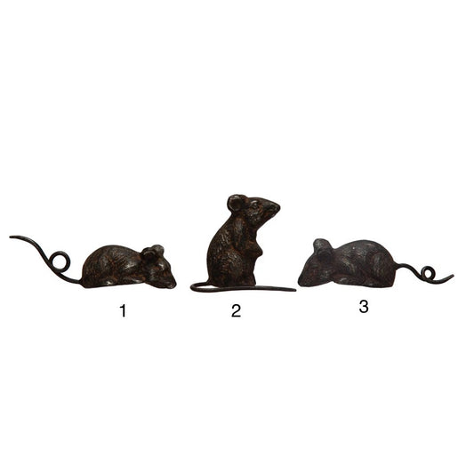 3-1/4"L - 5-1/4"L Metal Mouse, Distressed Rust Finish, 3 Styles