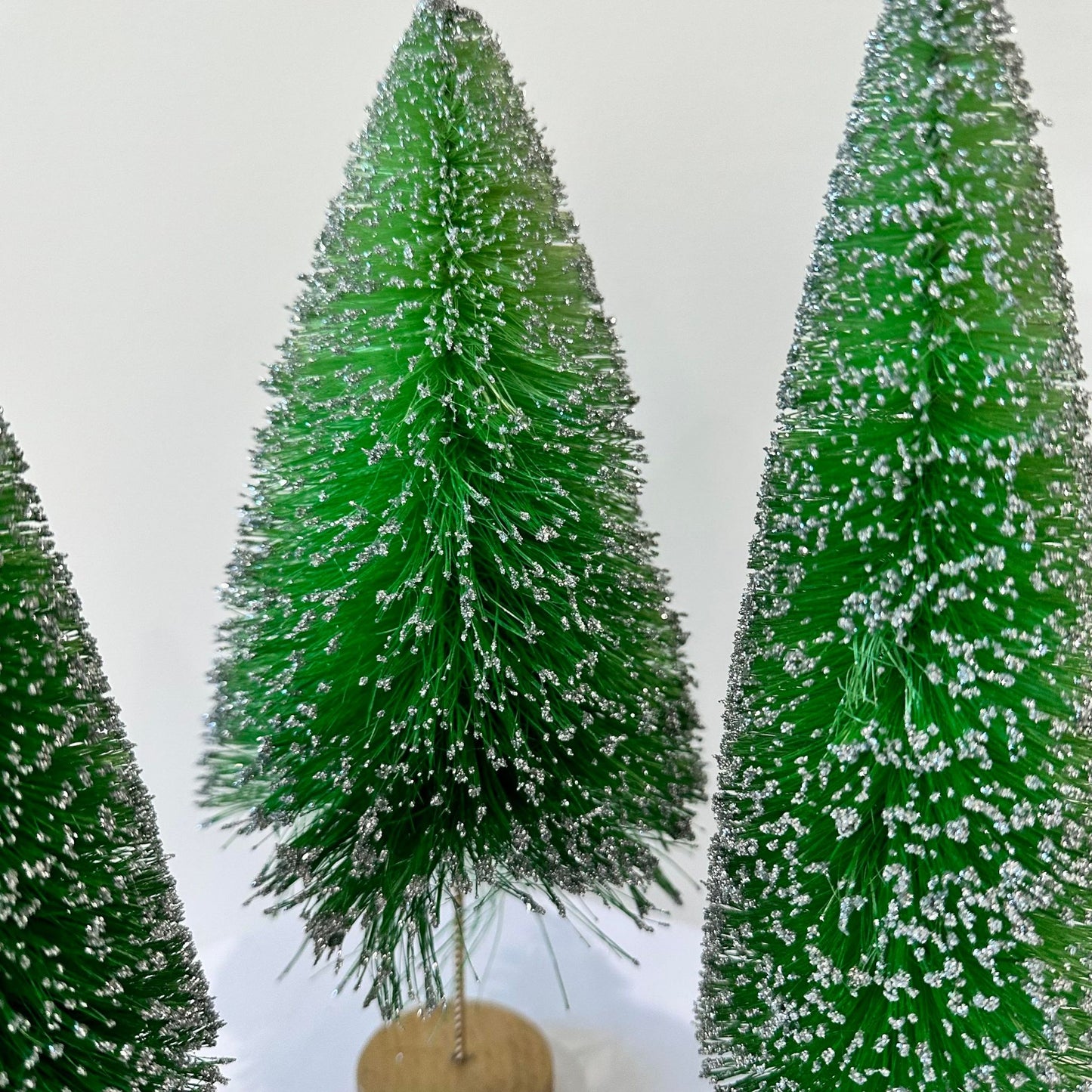 Green Glitter Bottle Brush Trees - Set of 3