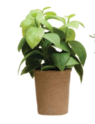 Faux Herb In Paper Pot Basil