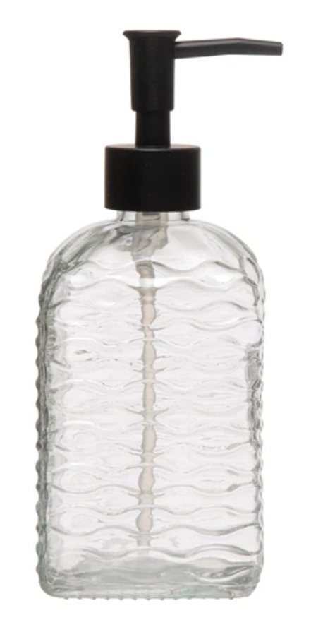 Fully Embossed Glass Soap Dispenser with Pump