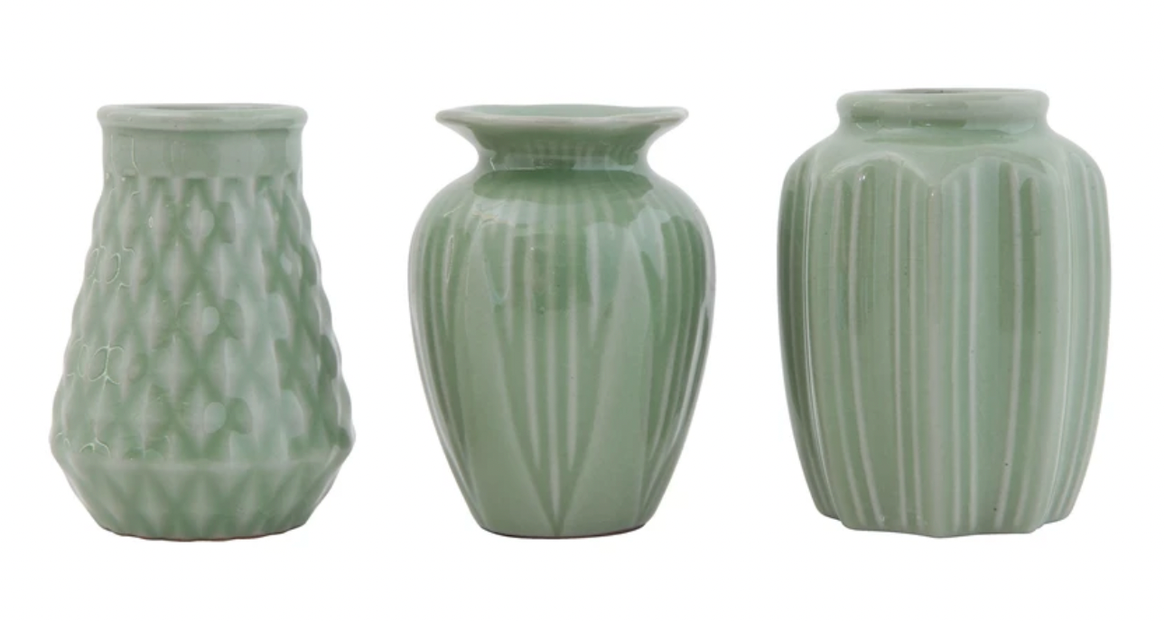 Jade Stoneware Vases Set of 3