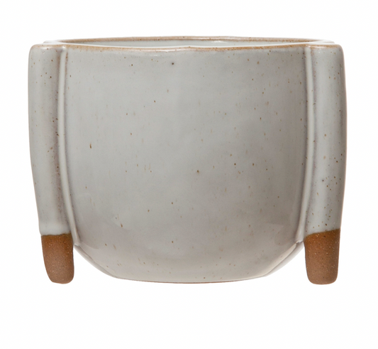 Small Stoneware Footed Planter with Reactive Glaze