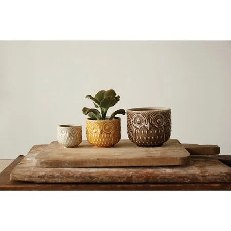 Decorative Stoneware Owl Pots