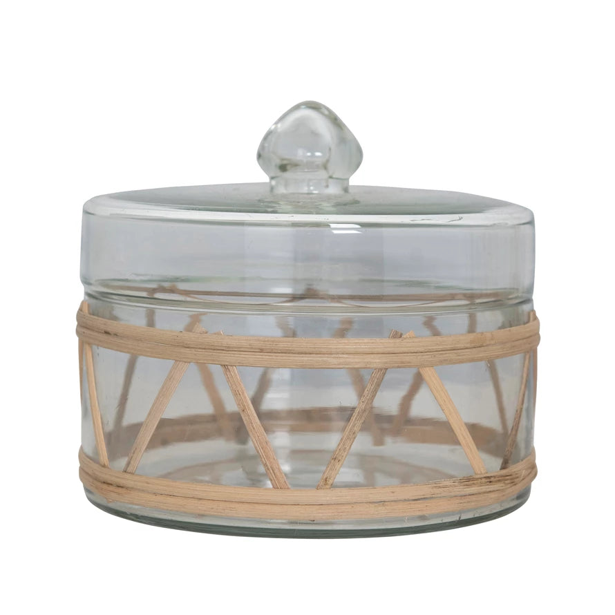 Round Rattan Wrapped Glass Jar with Lid