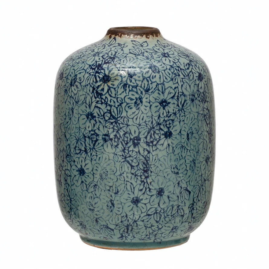 Terra-cotta Vase with Floral Pattern