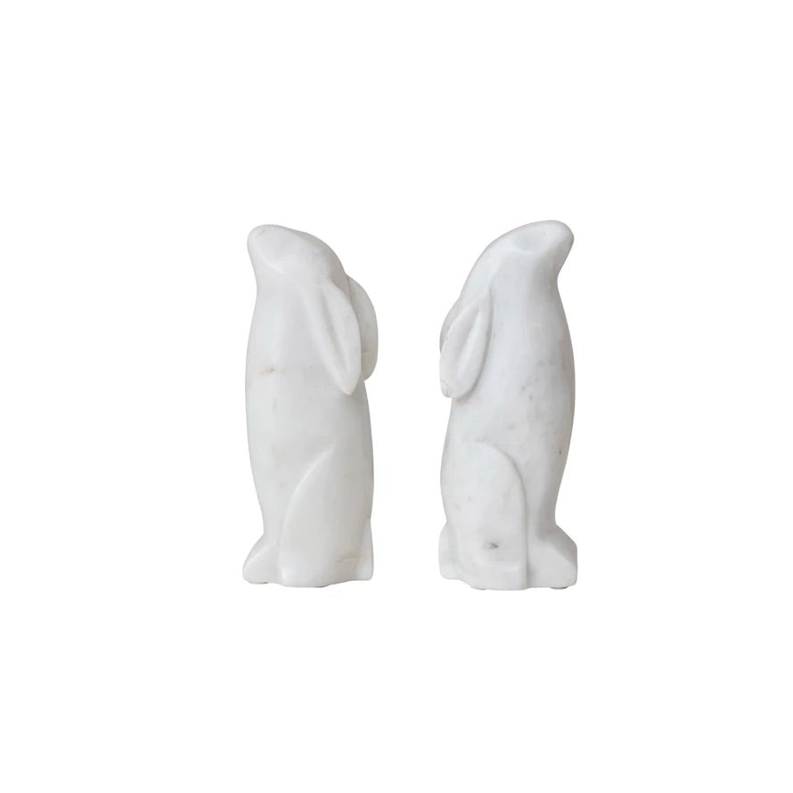 Hand-Carved Marble Rabbit Bookends, Set of 2