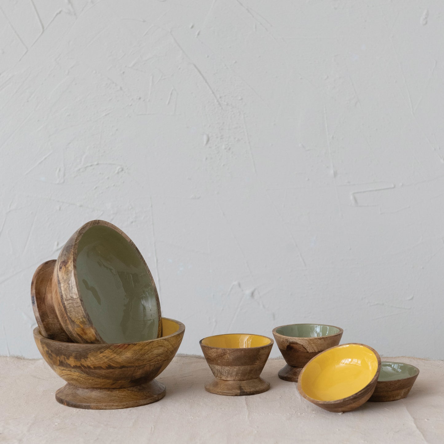 Enameled Mango Wood Footed Bowl, 2 Colors