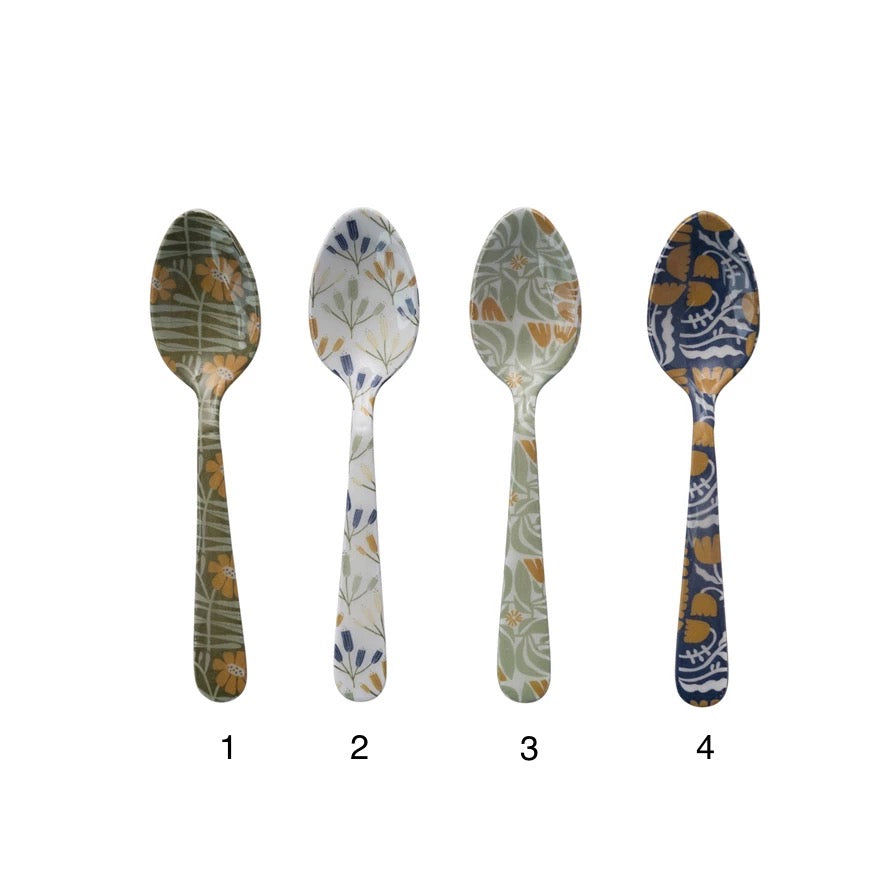 Enameled Stainless Steel Spoon w/ Flowers, 4 Styles