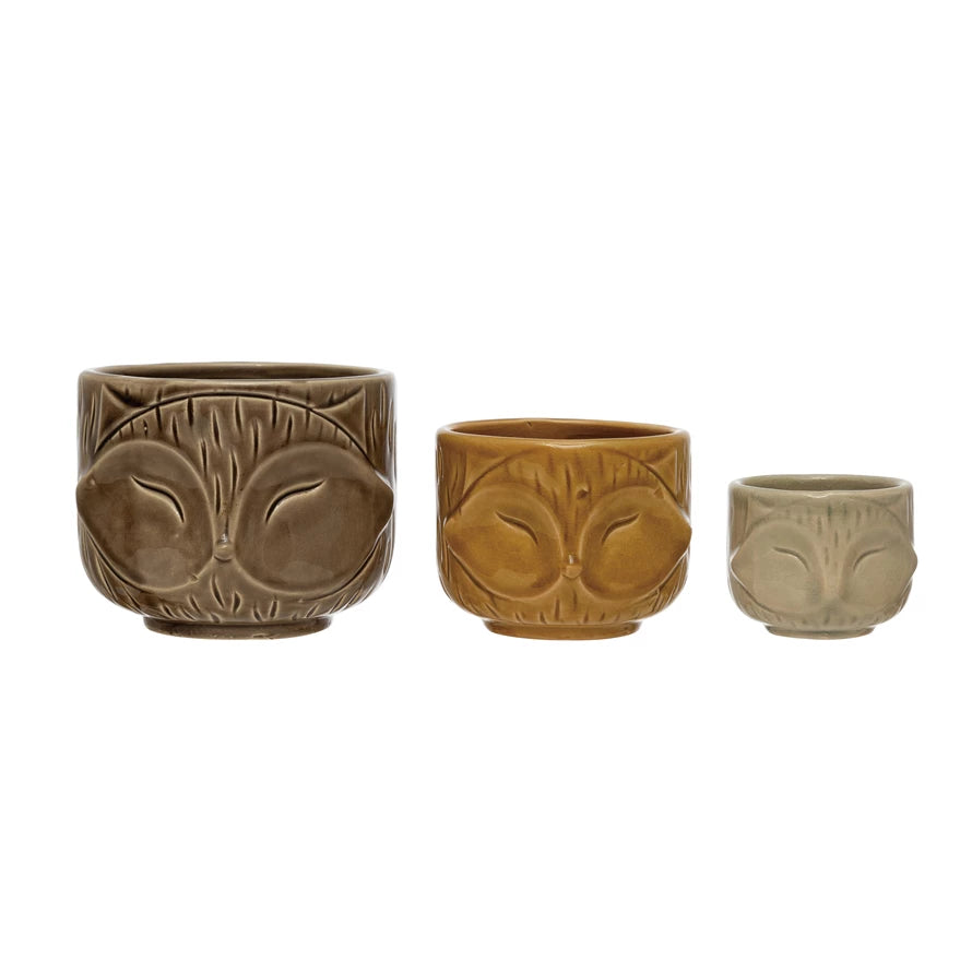 Decorative Stoneware Fox Containers, Set of 3